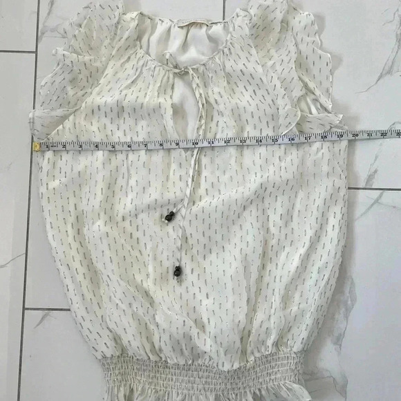 RAMY BROOK NY/ Silk blend blouse/ Off-white with colourful foil detail/Size US M - Picture 13 of 13